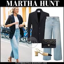 How To Wear A Black Blazer With Jeans And Heels Martha Hunt In Black Blazer Wide Leg Jeans And Cap Toe Slingbacks Fashion Style Streetstyle Model Wide Leg Jeans Low Heels Outfit Chanel Slingback Outfit