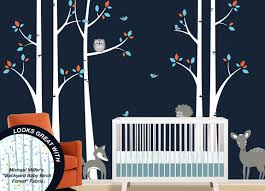 Birch Tree Wall Decal Nursery Birch Tree Wall Decal Set Nursery Woodland Decals With Fox Etsy Birch Tree Decal Nursery Wall Decals Tree Nursery Wall Decals