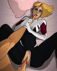 anondrawingporn blonde hair blue eyes bodysuit gwen stacy gwen  stacy (spider-verse) holding hands marvel missionary position on bed pillow  spider-gwen spider-man (series) sucking thumb 