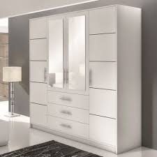 Armoire Blanche 4 Portes Ouvrantes 3 Tiroirs Avec Miroir Bali Mobilier De Salon Meuble Blanc Et Bois Armoire Blanche