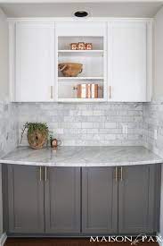 I am thinking of doing it with navy cabinets. Gray And White And Marble Kitchen Reveal Maison De Pax Kitchen Cabinet Design Kitchen Design Kitchen Remodel