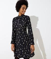 Floral Tie Neck Flare Dress Loft Floral Shirt Dress Long Sleeve Floral Dress Flattering Dresses