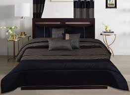 Black and gold bedroom contains a combination that is excellent for building a luxurious look in the most private room in your house. 7 Piece Black Gold Bed In A Bag Brocade Design Comforter Sets