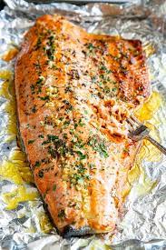 Baked Salmon In Foil With Garlic Rosemary And Thyme Whole30 Keto Recipe Yummly Recipe Baked Salmon Paleo Salmon Recipe Salmon Fillet Recipes
