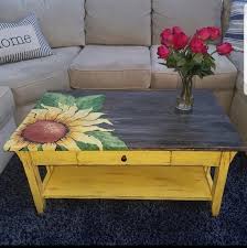 It was originally a dark wood table that my mum didn't want anymore and was going to leave out the front for anybody to take. Hand Painted Refurbished Sunflower Coffee Table Boho Coffee Etsy Painted Coffee Tables Painted Table Shabby Chic Coffee Table