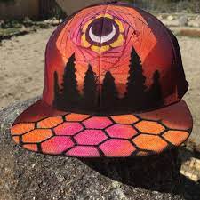 Custom Hand Painted Hat Neon Honeycombs Tree Silhouette Crescent Moon Request Similar Design All O Hand Painted Hat Custom Hand Painted Custom Hats