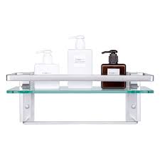 Product titlespirich 3 tier bathroom shelf wall mounted with towe. Best Vdomus Tempered Glass Bathroom Shelf With Towel Bar Wall Mounted Shower New Shelves Home Garden Worldenergy Ae