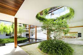 Interlocking Composition Of Buildings Gardens And Ponds In An Open Air Residence In Singapore 2000 1346 Interior Garden Willow House House Design