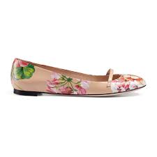 Gucci Womens Shanghai Blooms Leather Floral Print Ballerina Flats Shoes