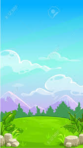 Beautiful Mountain Meadow Landscape Vector Cartoon Outdoor Illustration Beautiful Mountains Cartoon Background Illustration