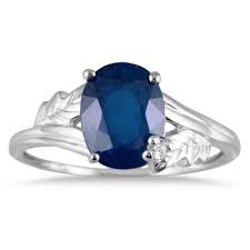2 25 Carat Oval Sapphire And Diamond Leaf Ring In 10k White Gold Diamond Leaf Ring White Gold Sapphire Leaf Ring