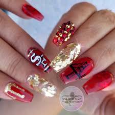 San Francisco S 49ers Nails Golden Gate Bridge Red And Gold Jelly Glitter Football Team The Bay Swarovski Crystals Frisco 49ers Nails Red And Gold Nails Nails