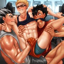 Rule 34 Dev - bludwing blush bokuto_koutarou cum_on_body double_penetration  gay gif gym gym_clothes haikyuu!! handjob kuroo_tetsurou male male_only  mostly_nude nude sweat threesome tsukishima_kei yaoi|7820771616