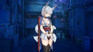 chiaki (goodbye eternity), goodbye eternity, highres, non-web source,  tagme, 1girl, animal ears, blue eyes, fox ears, fox tail, game screenshot,  hair over one eye, night, solo, tail, thighhighs - Image View - |