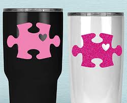 Autism Puzzle Piece Tumbler Decal Awareness Heart Sticker For Yeti Cup Your Choice Of Size And Color