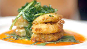 Fried Green Tomatoes With Goat Cheese And Red Pepper Coulis Recipe Stuffed Peppers Fried Green Tomatoes Recipe Fried Green Tomatoes
