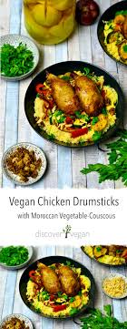 Moroccan couscous with roasted vegetables and chickpeas. Vegan Chicken Drumsticks With Vegetable Couscous Discover Vegan