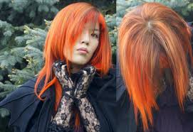 Again, bleached hair will bring out the best in this hair dye. New Orange Hair Special Effects Bright Orange Colorful Dye Japanese Modern Haircuts Lace Gloves Vampire Cape La Carmina Blog Alternative Fashion Goth Travel Subcultures