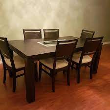 An elegant and simple form this glass dining table or desk is assembled from a pair of travertine marble clad demilune bases and a beveled edge racetrack shape glass top. Find More Black Dining Room Table With Sunken Middle For Decoration For Sale At Up To 90 Off