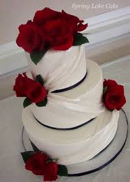 Simple White Cake With Red Roses Wedding Cake Red Wedding Cake Roses Simple Wedding Cake