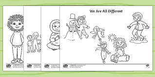 These digital coloring pages for kids and adults are. We Are All Different Coloring Pages