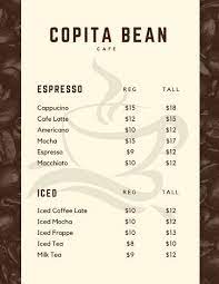 Brown Coffee Beans Coffee Menu In 2021 Coffee Shop Menu Coffee Menu Printable Menu Template