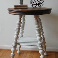 Round Table With Spindle Legs Piano Stool Table Painted White With Stained Top White Accent Table Far Rustic Side Table Vintage Side Table Diy Side Table