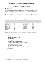 Qualitative Analysis Sheet For O Level Chemistry