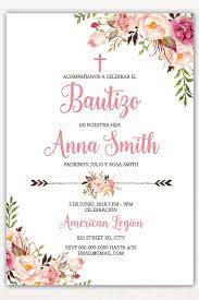 Boho Baptism Invitation Girl Spanish Floral Baptism Etsy Baptism Invitations Girl Spanish Baptism Invitations Girl Baptism Invitations