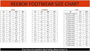 reebok shoe size chart