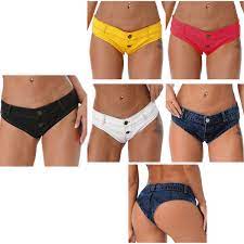 Women Sexy Micro Jeans Low Rise Shorts High Cut Denim G-string Thong  Clubwear | eBay