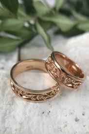 Unique Filigree Diamond Matte Gold Wedding Band Set Floral 14k Gold Wedding Ring Set Gold Wedding Band Sets 14k Gold Wedding Ring Set Wedding Rings Sets Gold