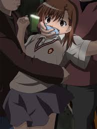 misaka mikoto, toaru kagaku no railgun, toaru majutsu no index, artist  request, brown hair, carrying, chloroform, cleaning rag, covering face,  covering own mouth, covering privates, dark, kidnapping, school uniform,  short hair, skirt -