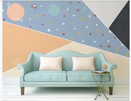 Large graphical patterns, simple geometric shapes, or cute animal faces attract the attention of the child. Cartoon Geometry Nursery Wallpaper Simple Stars And Moon Kids Room Babies Room Children Room Wall Murals Makeupwalldecor Online Store Powered By Storenvy