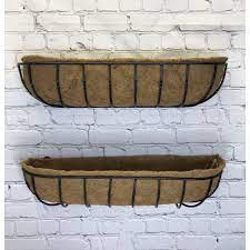 Glitzhome wooden black welcome porch sign with metal planter. Set Of 2 Manor Garden Black Metal Wall Basket Manger Trough Planters 90cm