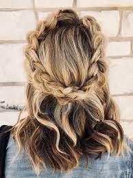 Short Hair Boho Half Up Braid Boho Short Hair Hair Styles Boho Hairstyles