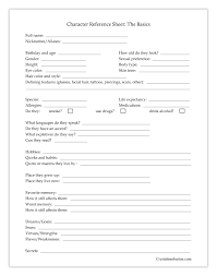 The Basics Character Sheet Writing Character Reference Sheet Creative Writing Tips