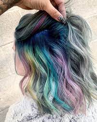 Hidden Rainbow Hair Under Silver Hair Hair Styles Hairstyles Haircuts Hidden Rainbow Hair