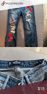 Hollister Jeans With Flower Embroidered Super Cute And Fun Jeans With Flowers Worn Twice Hollister Jeans Straight Leg Hollister Jeans Flower Jeans Hollister