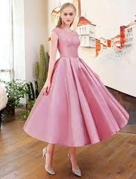 Short Prom Dresses Cameo Pink Satin Homecoming Dress Pleated 1950 S Vintage Illusion Fit And Flare Tea Length Cocktail Party Dresses Satin Homecoming Dress Prom Dresses Short Cocktail Dress Party