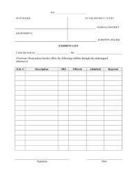 Parties are free to generate and format their exhibit lists in a manner convenient to them, but the list shall contain at. Printable Exhibit List Legal Pleading Template