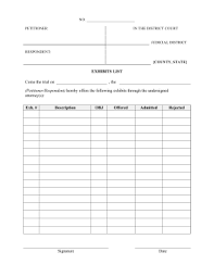 This was used in a case involving a failed merger. Printable Exhibit List Legal Pleading Template