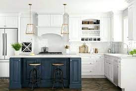 Shaker white kitchen blue island. Select The Perfect Cabinet Style Home Renovation Design Ideas