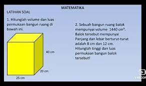 Hitunglah volume air dalam kolam renang yang panjangnya 35 m dan lebarnya 15 m, kedalaman air. Hitunglah Volume Dan Luas Permukaan Bangun Ruang Dibawah Ini Jawab No 1 2 Ya Brainly Co Id