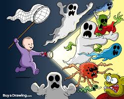 Here S A Drawing Of Hali R S Baby Girl Catching Ghosts Ghouls And Goblins I Drew It As A Gift For Her Husband Ghost Ghos Baby Cartoon Drawings Cartoonist