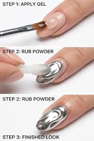 Step-by-step tutorial showing how to apply chrome powder on gel nails for beginners