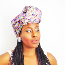 Teshie African Mini Head Wrap, Ankara Head Wrap, Purple and Gold, Wax Print  Head Tie, African Headtie, Ankara Head Scarf, African Turban