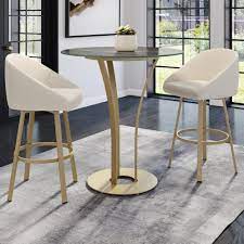 P purlove 3 piece pub set wooden counter height table set with 2 bar stools rustic bar table set with side storage shelf, table and bar stools for kitchen,living room, dark gray. Amisco Boudoir 3 Piece Customizable Dalia Bar Table Set With Marble Look Top A1 Furniture Mattress Pub Table And Stool Sets