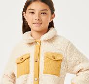Corduroy Trimmed Button Up Sherpa Jacket