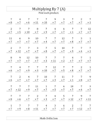 The Multiplying 1 To 12 By 7 A Math Worksheet From The Multiplicatio Multiplication Facts Worksheets Math Multiplication Worksheets Multiplication Worksheets